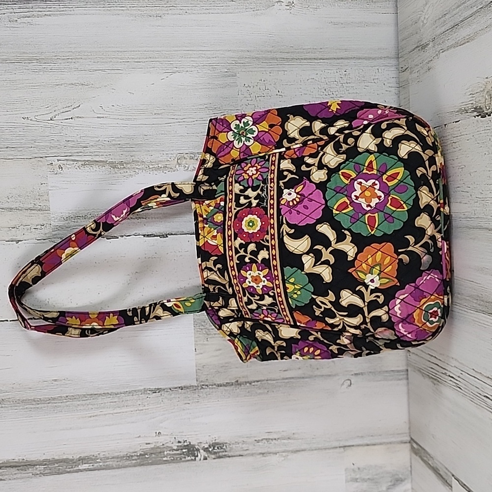 Vera Bradley black purple Suzani retired medium size tote bag purse with Straps